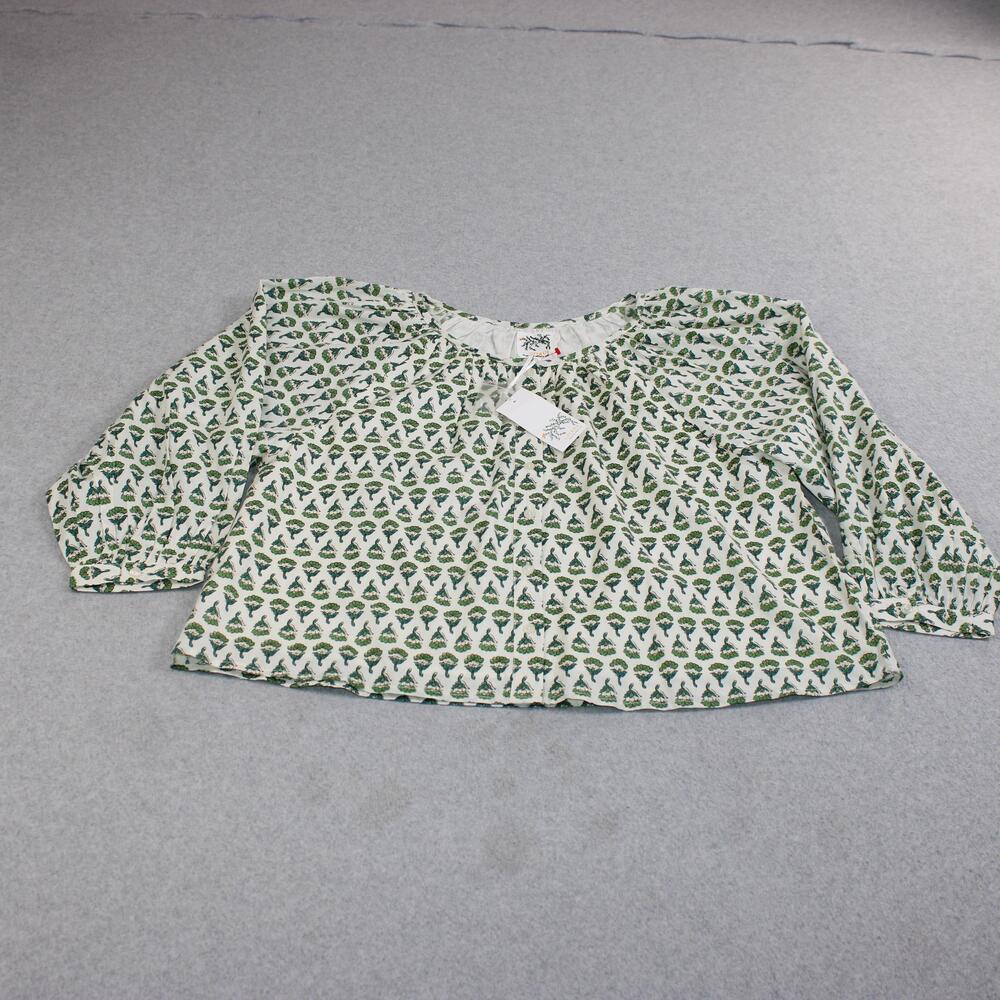 Citrus Shirt Women Small Green Floral 3/4 Sleeve Cotton Lined Tunic Peasant Boho